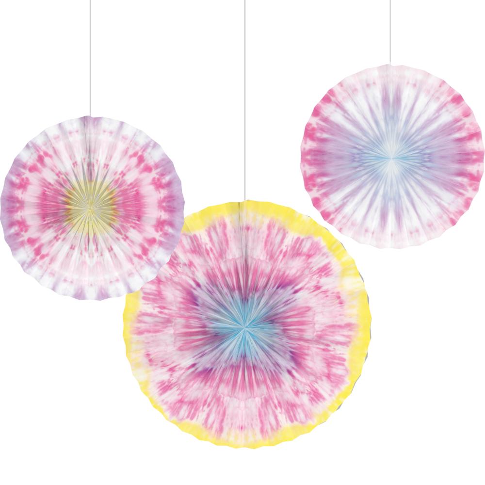 18 pc Bulk Tie Dye Party Paper Fans - Birthday Party Supplies by Creative Converting