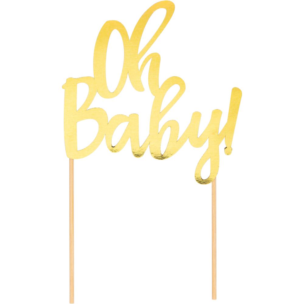 12 pc Bulk Oh Baby Gold Foil Cake Toppers - Baby Shower Party Supplies by Creative Converting