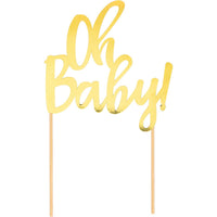 12 pc Bulk Oh Baby Gold Foil Cake Toppers - Baby Shower Party Supplies by Creative Converting