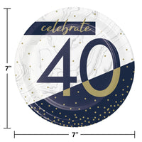 96ct Bulk Navy and Gold 40th Birthday Dessert Plates