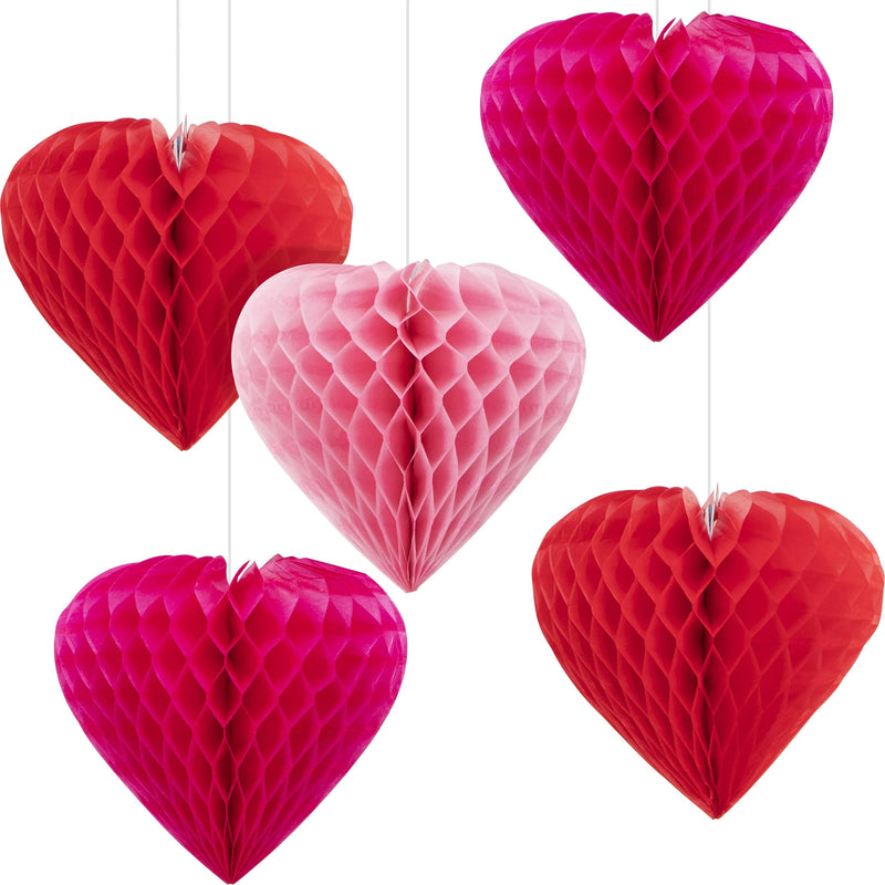 60 pc Bulk Valentine Hearts Hanging Cutouts w/ Honeycomb - Valentine's Day Party Supplies by Creative Converting