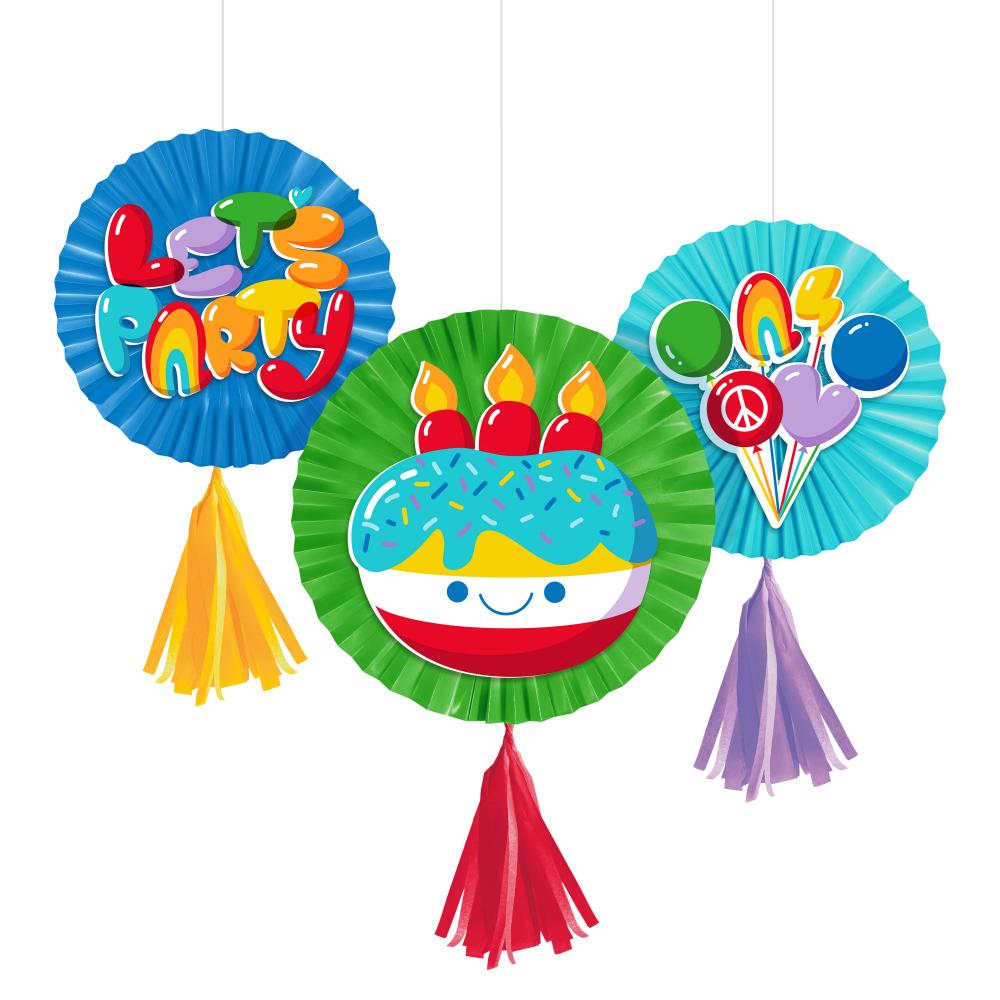 36/Case Paper Fans w/ Tassels - Bubbly Birthday - Birthday Party Supplies by Creative Converting