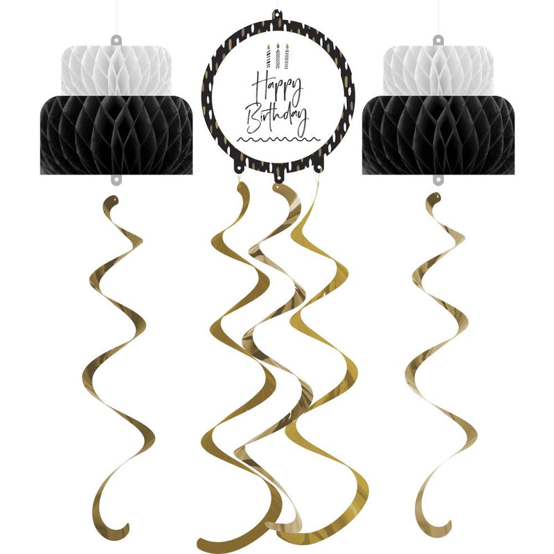 18/Case Hanging Décor w/ HC and Danglers - Golden Wishes - Birthday Party Supplies by Creative Converting