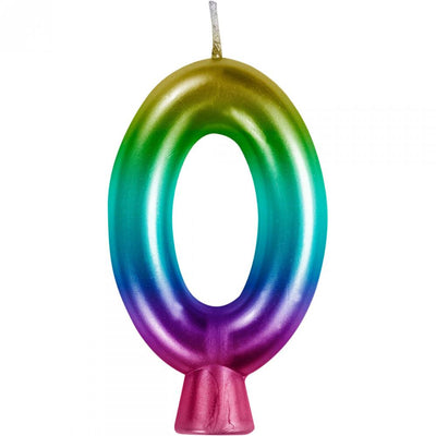 12/Case nan - Rainbow Metallic 0 Birthday Candle - Birthday Party Supplies by Creative Converting