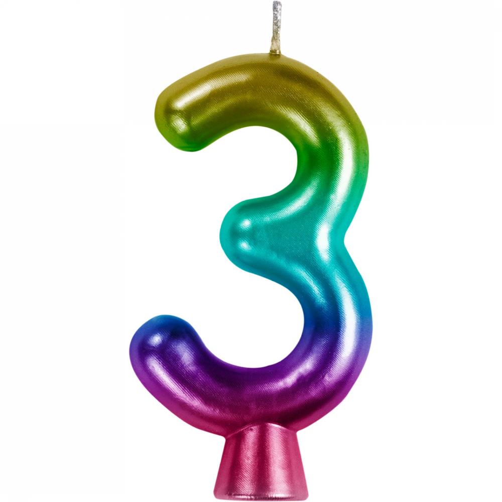 12/Case nan - Rainbow Metallic 3 Birthday Candle - Birthday Party Supplies by Creative Converting