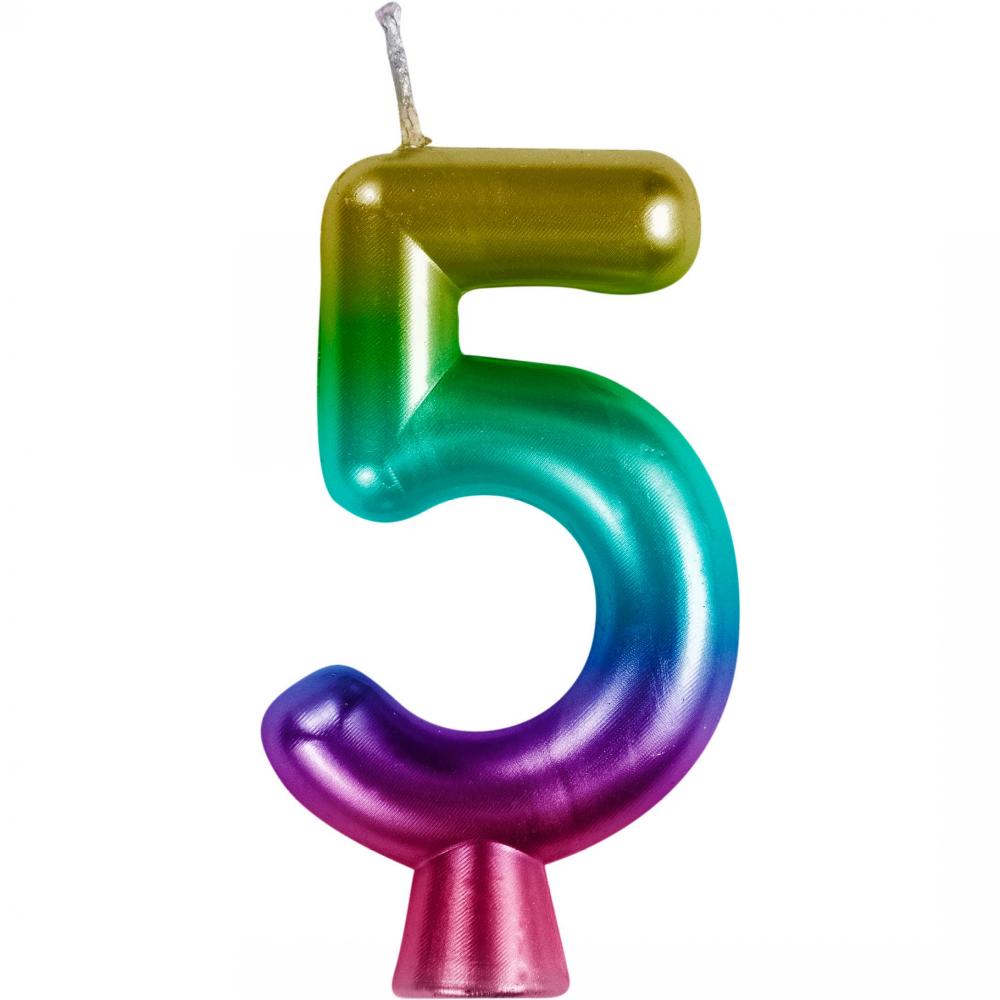 12/Case nan - Rainbow Metallic 5 Birthday Candle - Birthday Party Supplies by Creative Converting