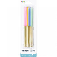 Tall Pastel and Metallic Gold Birthday Candles - nan Party Decoration