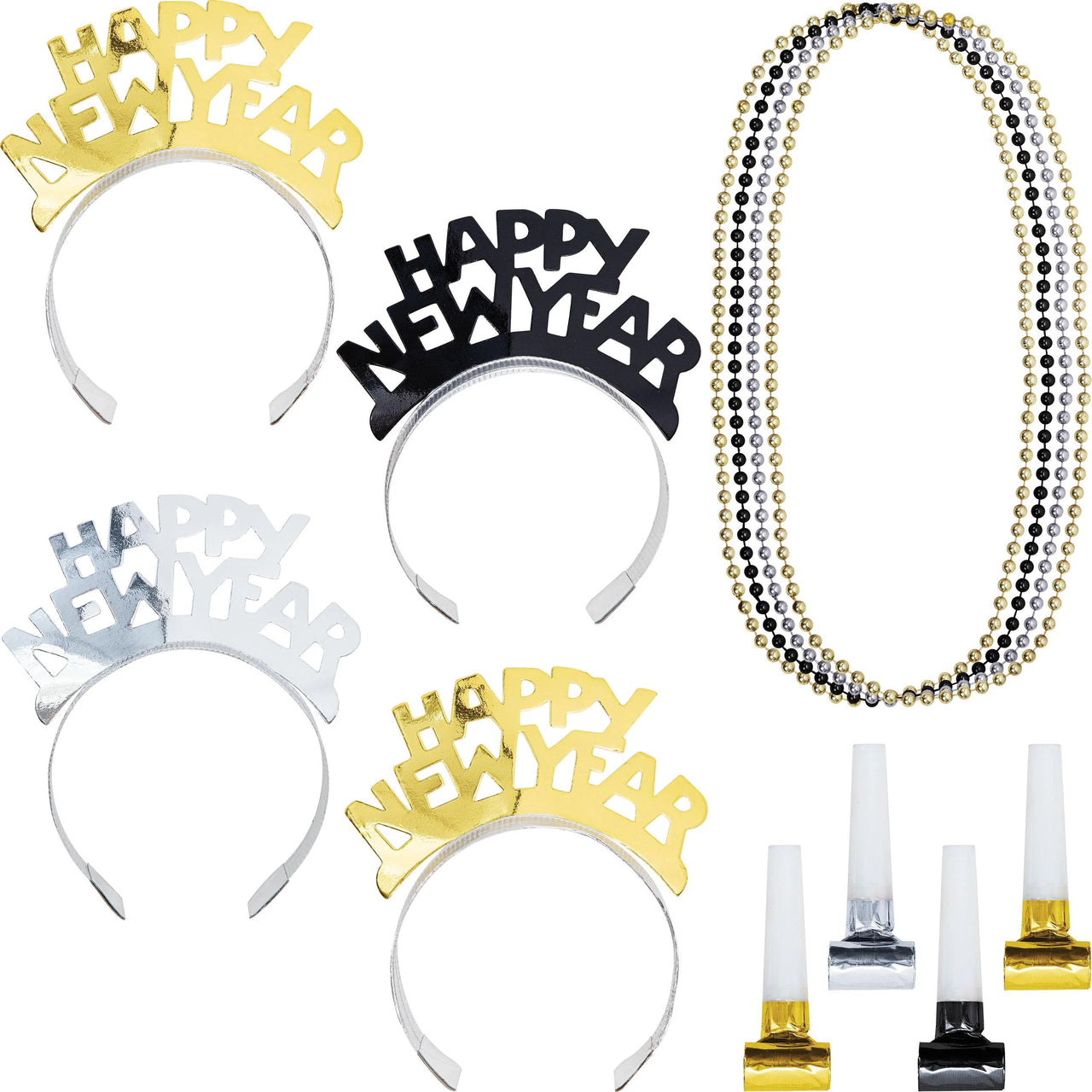 12 Kits per Case Black Silver Gold New Year Wearables Kit for 4 - New Year's Eve Party Supplies by Creative Converting