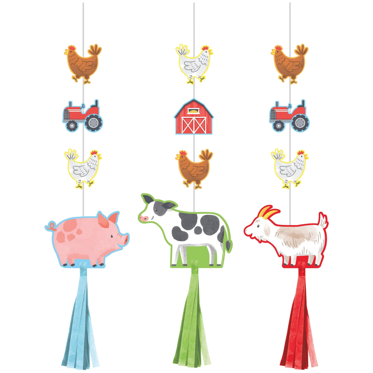 36 pc Bulk Farm Animals Hanging Cutouts w/ Tassels - Birthday Party Supplies by Creative Converting