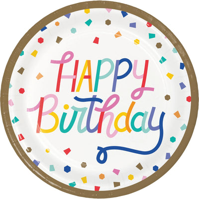 96 pc Bulk Birthday Confetti 8.75 Inch Dinner Plate - Birthday Party Supplies by Creative Converting