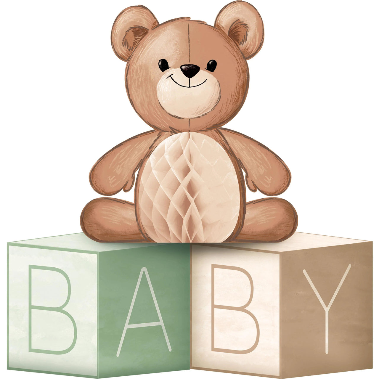 6 pc Bulk Teddy Bear Centerpiece Baby Blocks w/ Honeycomb - Baby Shower Party Supplies by Creative Converting