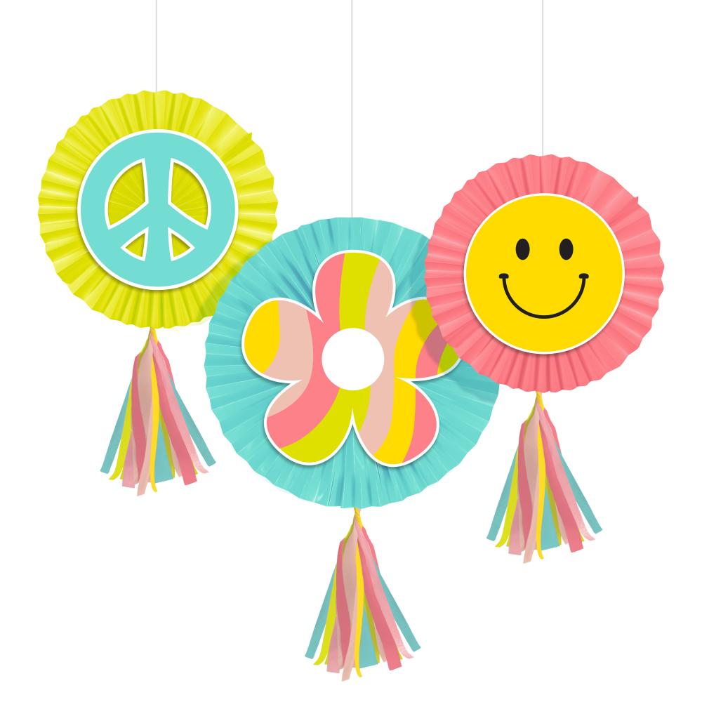 36 pc Bulk Flower Power Paper Fans w/ Tassels - Birthday Party Supplies by Creative Converting