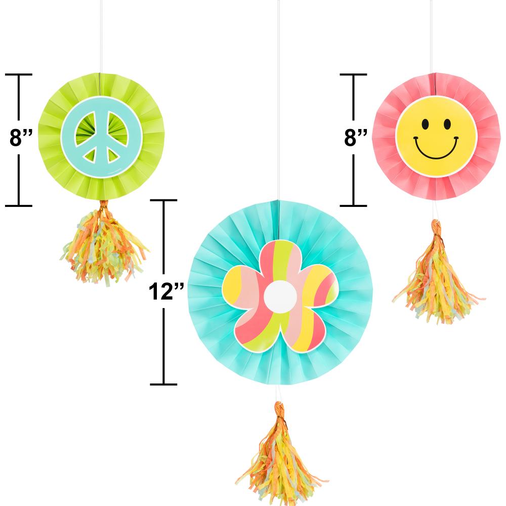 36ct Bulk Flower Power Paper Fans w/ Tassels