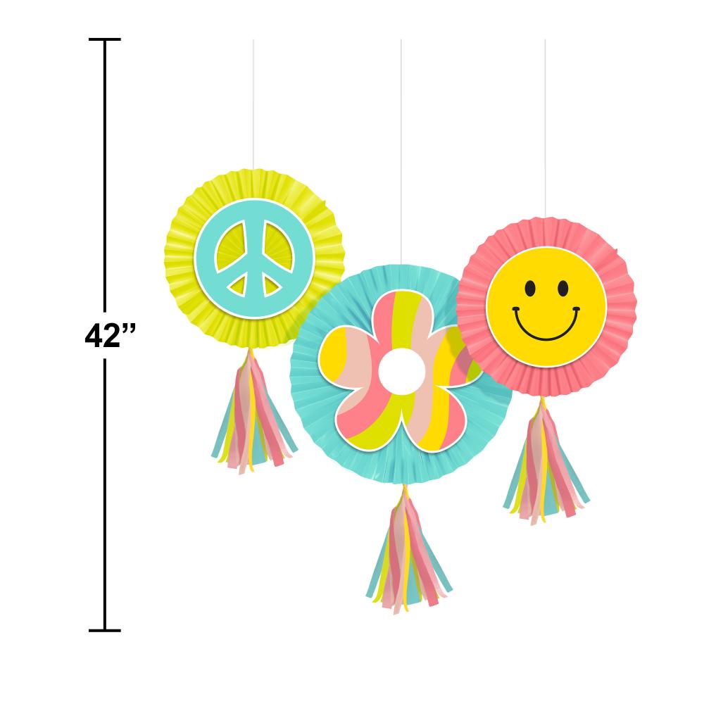 36ct Bulk Flower Power Paper Fans w/ Tassels