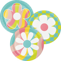 96 pc Bulk Flower Power 6.75 Inch Dessert Plate, Assorted Designs - Birthday Party Supplies by Creative Converting