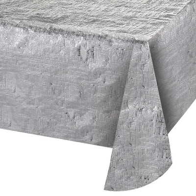 12/Case Tablecover 54" x 84" - Metallic Silver - Solid Color Party Tableware by Creative Converting