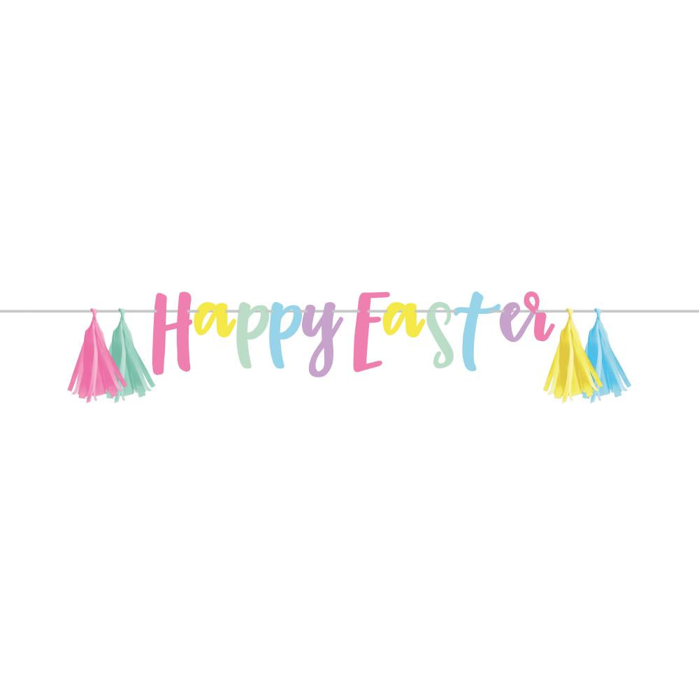 12 pc Bulk "Happy Easter" Cardstock Banner w/ Tissue Tassels - Easter Party Supplies by Creative Converting