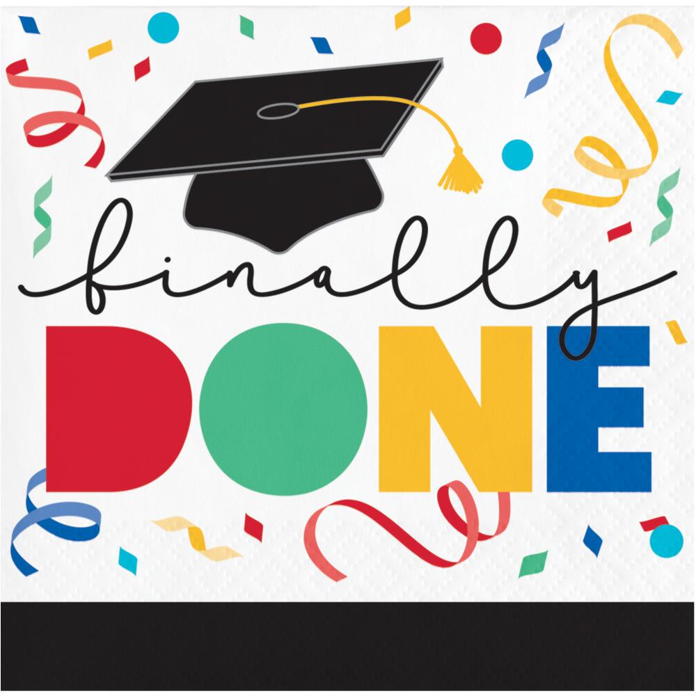 192 pc Bulk Grad Cap Toss 2 Ply "Finally Done" Beverage Napkin - Graduation Party Supplies by Creative Converting