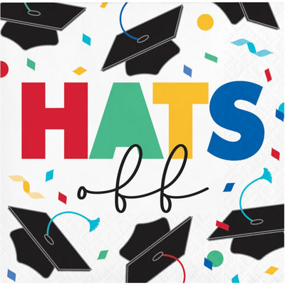 192 pc Bulk Grad Cap Toss 2 Ply "Hats Off" Beverage Napkin - Graduation Party Supplies by Creative Converting