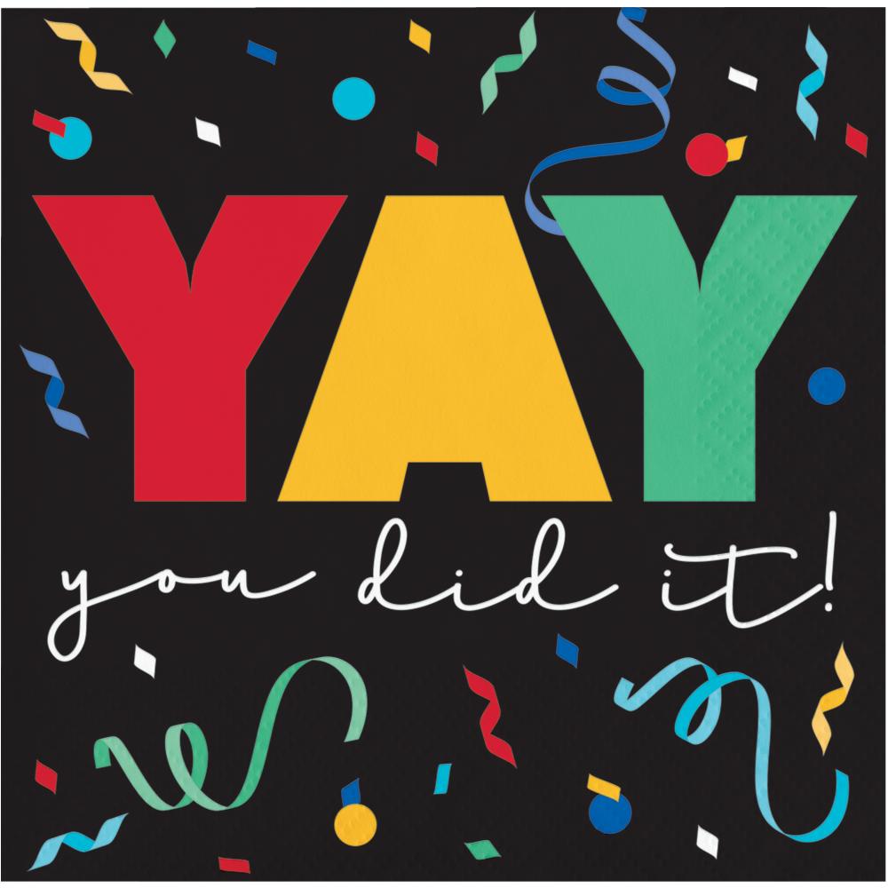 192 pc Bulk Grad Cap Toss 2 Ply "Yay" Beverage Napkin - Graduation Party Supplies by Creative Converting