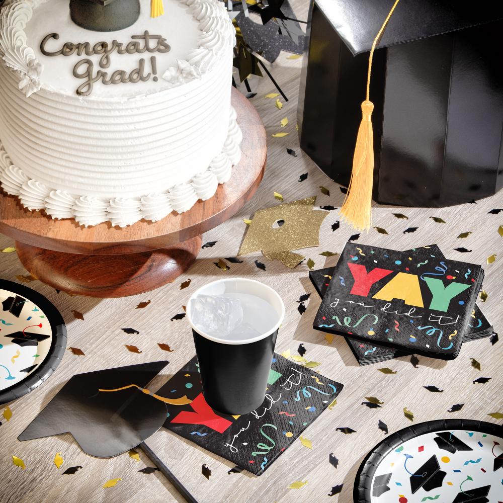 192ct Bulk Grad Cap Toss 2 Ply "Yay" Beverage Napkin