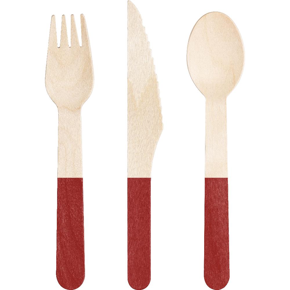 Classic Red Wooden Cutlery, Assorted (Case of 288) - Solid Color Party Tableware by Creative Converting