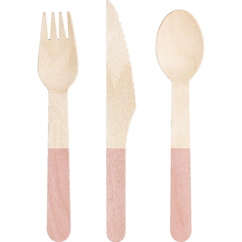 Classic Pink Wooden Cutlery, Assorted (Case of 288) - Solid Color Party Tableware by Creative Converting