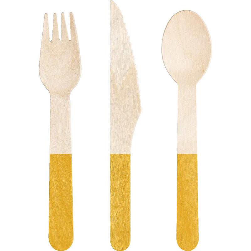 School Bus Yellow Wooden Cutlery, Assorted (Case of 288) - Solid Color Party Tableware by Creative Converting