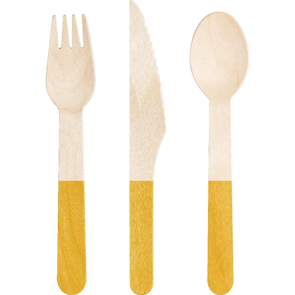 School Bus Yellow Wooden Cutlery, Assorted (Case of 288) - Solid Color Party Tableware by Creative Converting