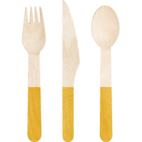 School Bus Yellow Wooden Cutlery, Assorted (Case of 288) - Solid Color Party Tableware by Creative Converting