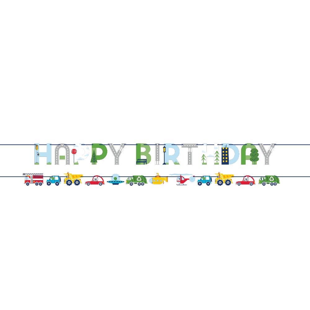 Transportation Time City Life Happy Birthday Letter and Vehicle Ribbon Banners (Case of 24) - Birthday Party Supplies by Creative Converting