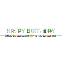 Transportation Time City Life Happy Birthday Letter and Vehicle Ribbon Banners (Case of 24) - Birthday Party Supplies by Creative Converting