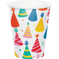 Hats Off Birthday Paper Hot/Cold Cup 9oz. (Case of 96) - Birthday Party Supplies by Creative Converting