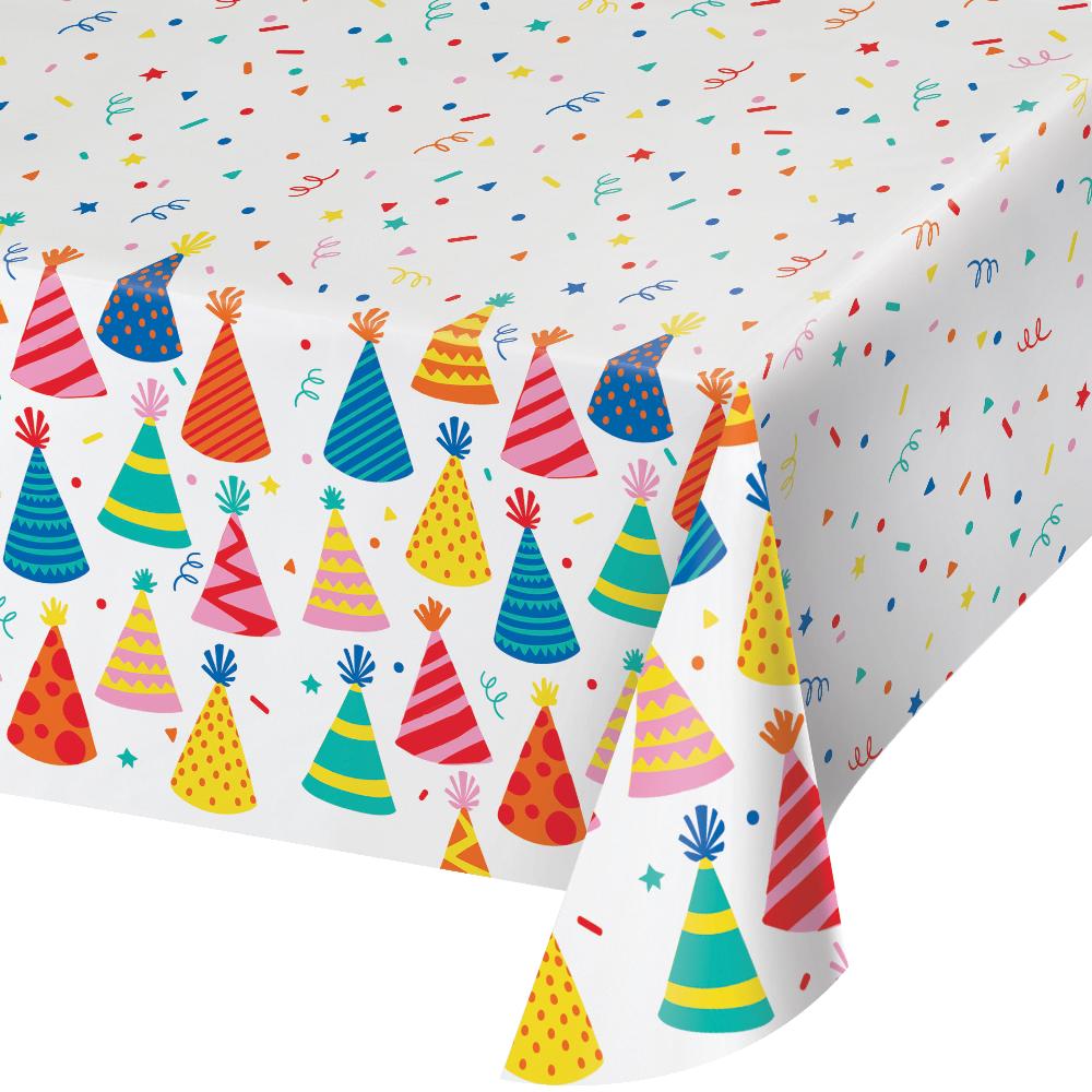 Hats Off Birthday Tablecover, Paper 54"x96" (Case of 6) - Birthday Party Supplies by Creative Converting