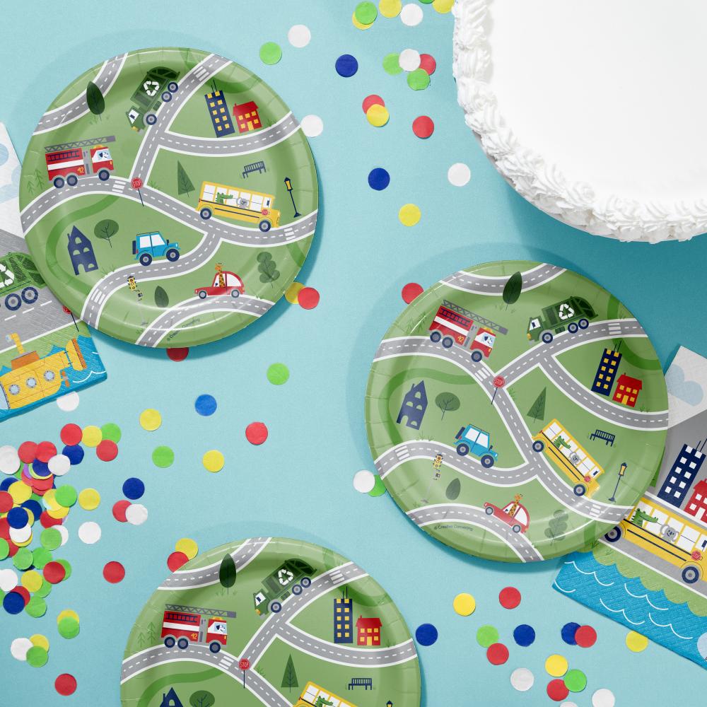 Creative Converting Plates 96 Count Transportation Time City Life Paper Dessert Plates | Creative ...