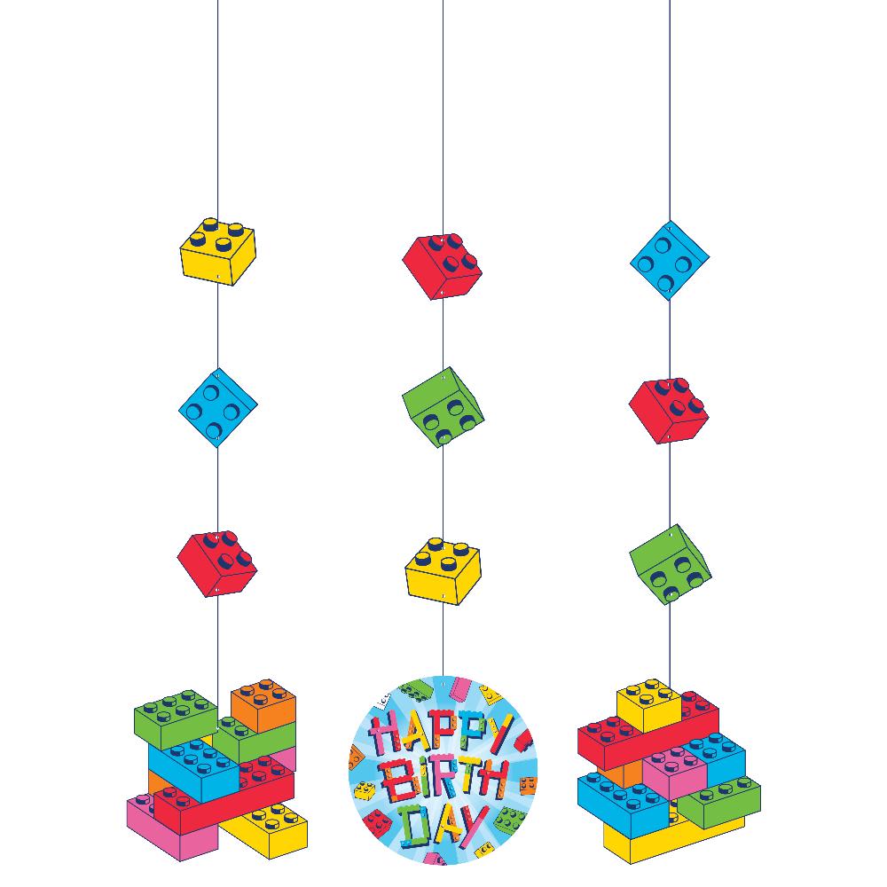 Block Bash "Happy Birthday" Toy Blocks Hanging Decorations (Case of 36) - Birthday Party Supplies by Creative Converting