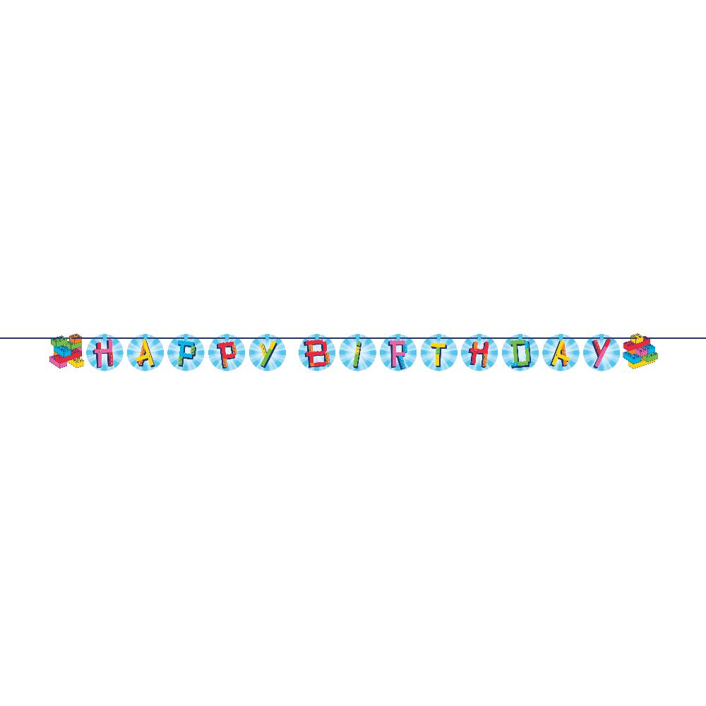 Block Bash "Happy Birthday" Toy Blocks Ribbon Banners (Case of 12) - Birthday Party Supplies by Creative Converting