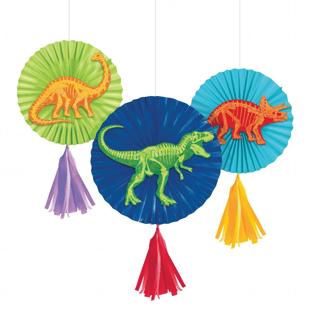Dino Dig Paper Fans w/ Tassels (Case of 36) - Birthday Party Supplies by Creative Converting