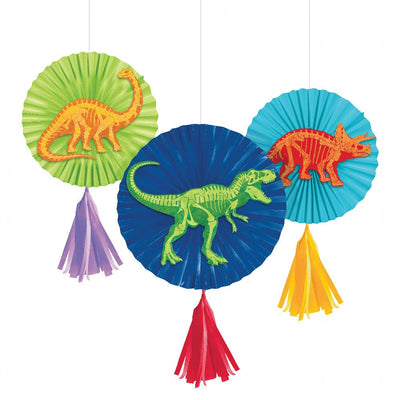Dino Dig Paper Fans w/ Tassels (Case of 36) - Birthday Party Supplies by Creative Converting