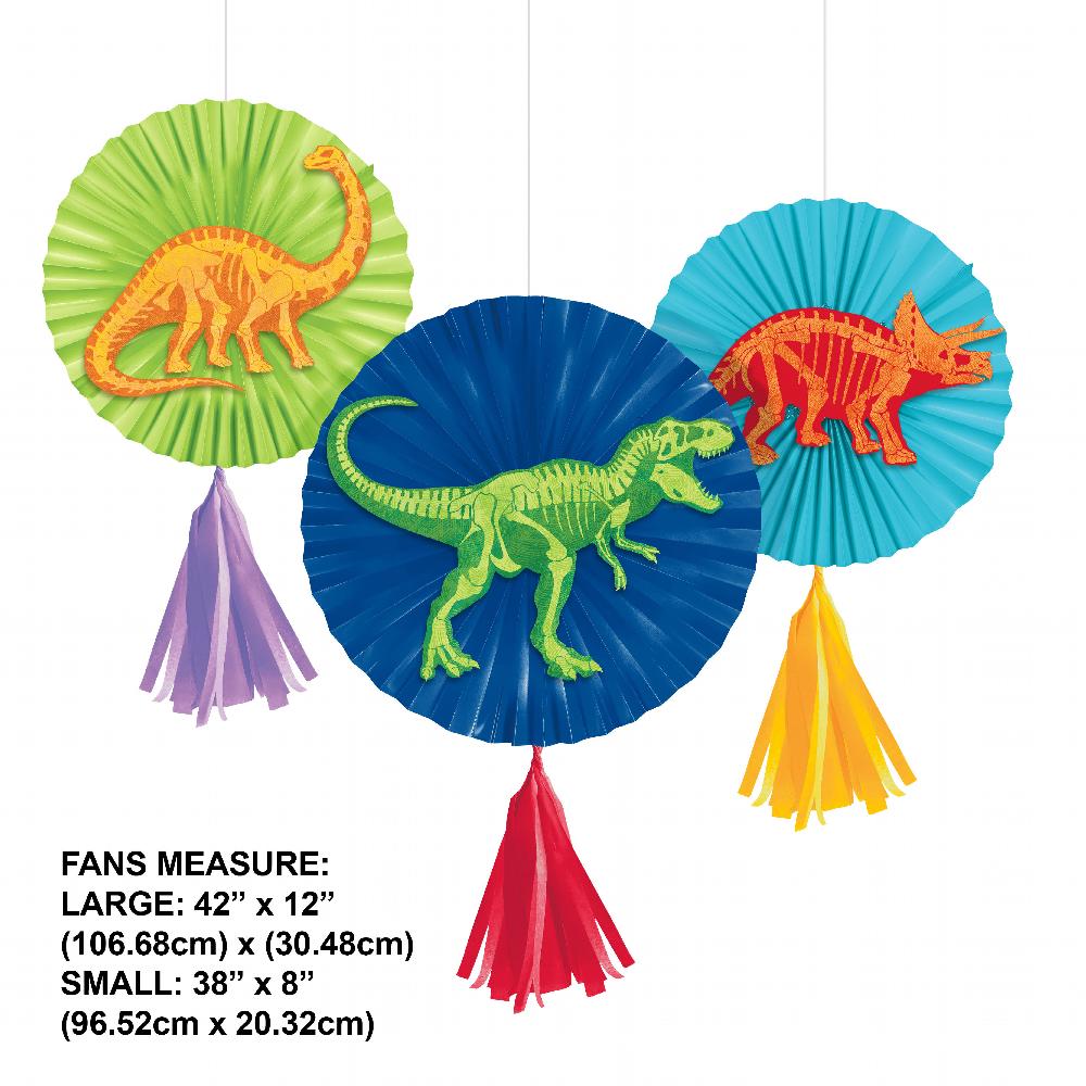 Dino Dig Paper Fans w/ Tassels (Case of 36) by Creative Converting