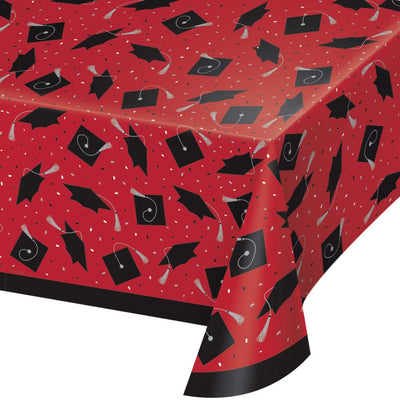 12/Case nan - School Spirit Red Graduation Plastic Tablecover - Graduation Party Supplies by Creative Converting