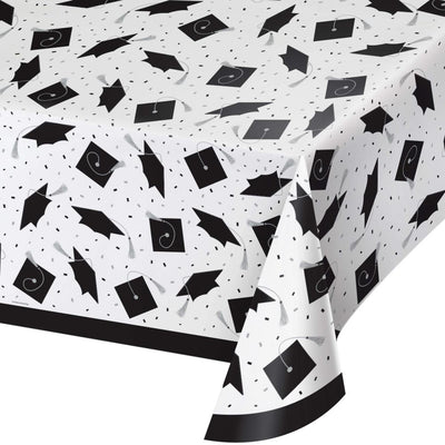 12/Case nan - School Spirit White Graduation Plastic Tablecover - Graduation Party Supplies by Creative Converting