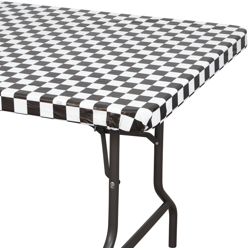 12 pc Bulk Black Check Stay Put 29" x 72" Table Covers - Sports Party Supplies by Creative Converting