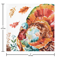 Colorful turkey design with autumn leaves on a white background