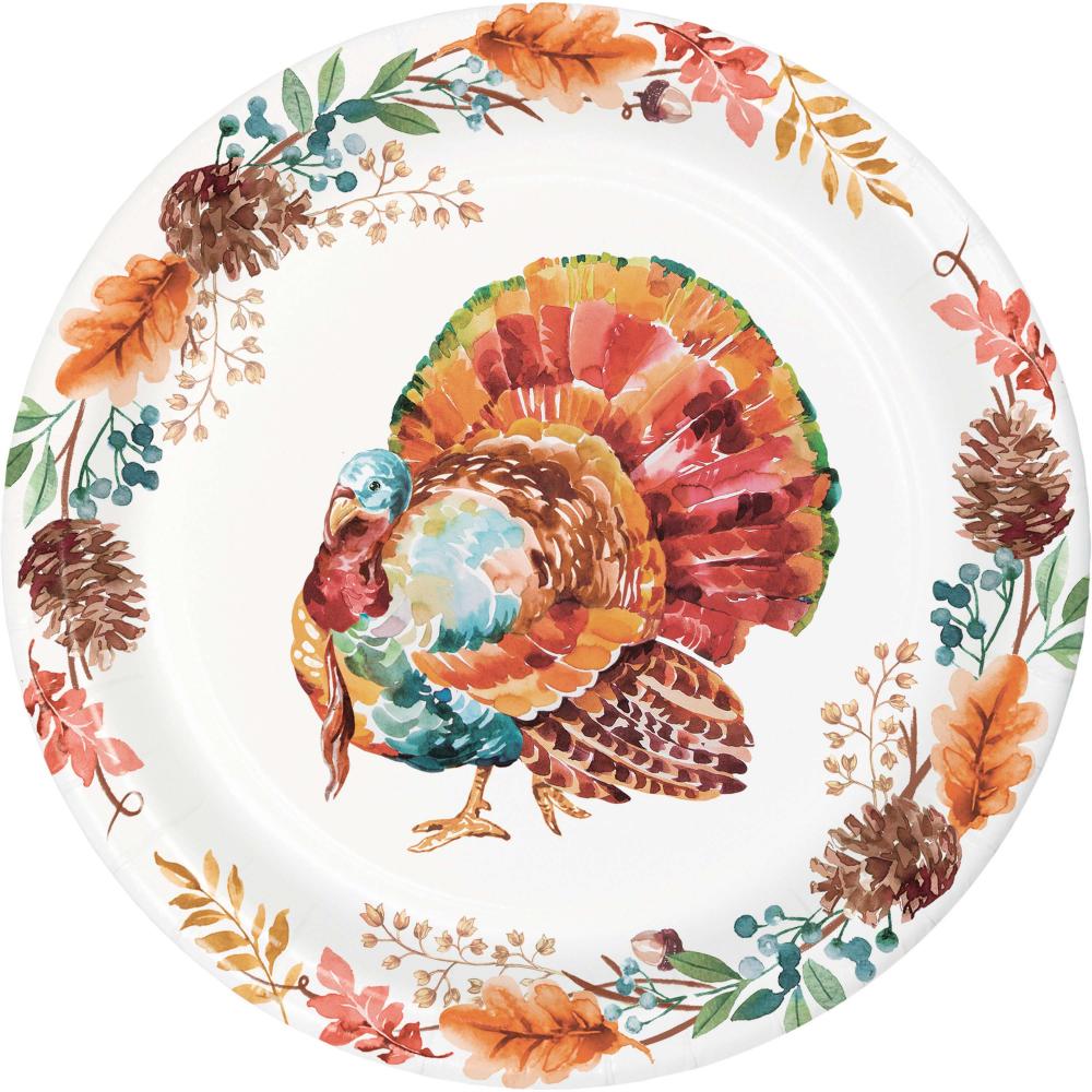 Tasteful Turkey Paper Dessert Plate (Case of 96) - Thanksgiving Party Supplies by Creative Converting