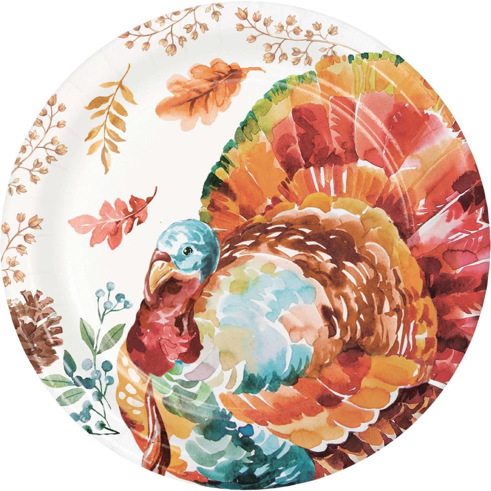 Tasteful Turkey Paper Dinner Plate (Case of 96) - Thanksgiving Party Supplies by Creative Converting