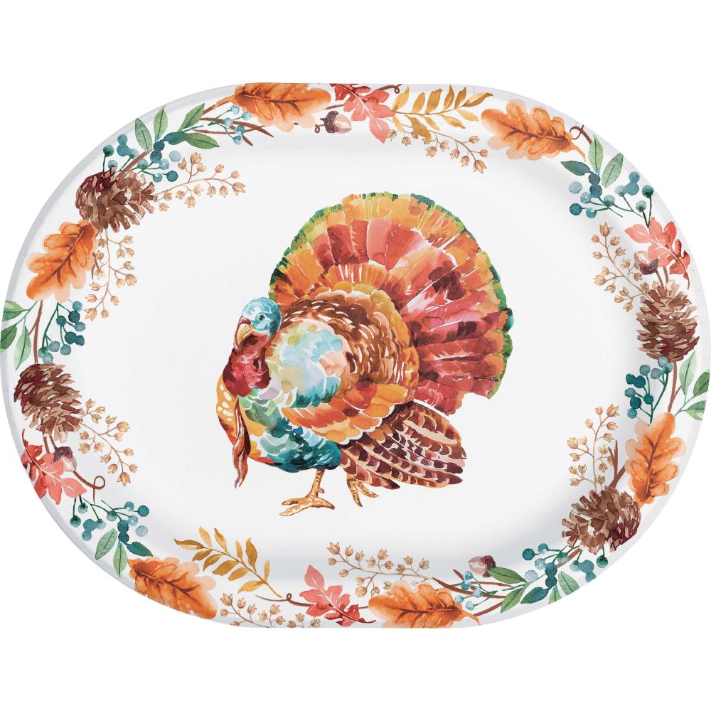 Tasteful Turkey Paper Oval Platter (Case of 96) - Thanksgiving Party Supplies by Creative Converting