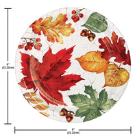 Round plate with autumn leaf design and measurements