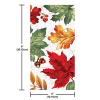 Decorative paper with autumn leaf design and measurements on a white background
