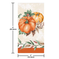 Decorative towel with pumpkins and measurements on a white background
